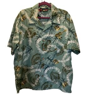ROUNDY BAY Hawaiian Shirt GUITARS & BONGOS Pattern Men's XL‎ GUC *As Is
